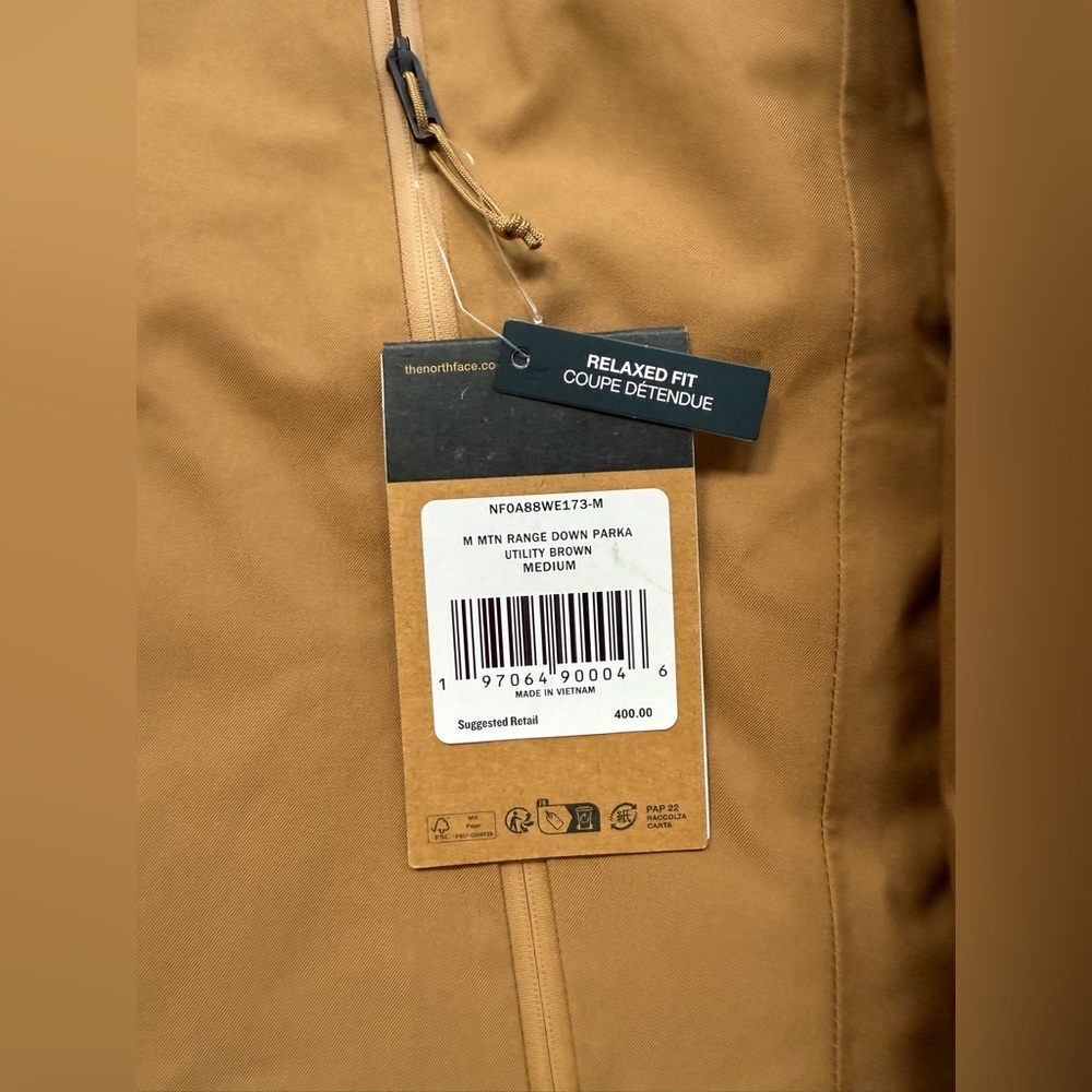 The North Face Mountain Range Down Parka 600 Men's Sz M Utility Brown NWT $400 - Picture 4 of 16